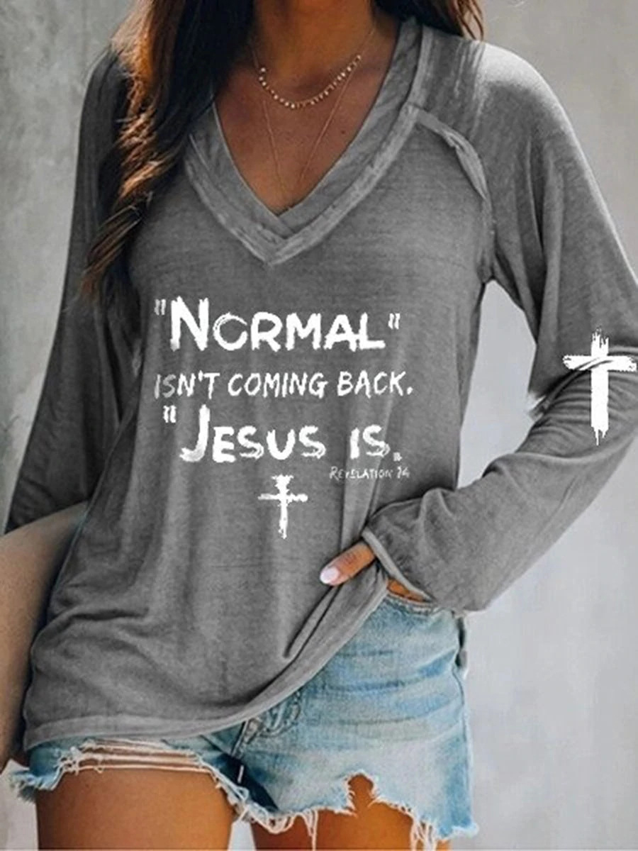 Letter Print Crew Neck Casual Long Sleeve T Shirt
