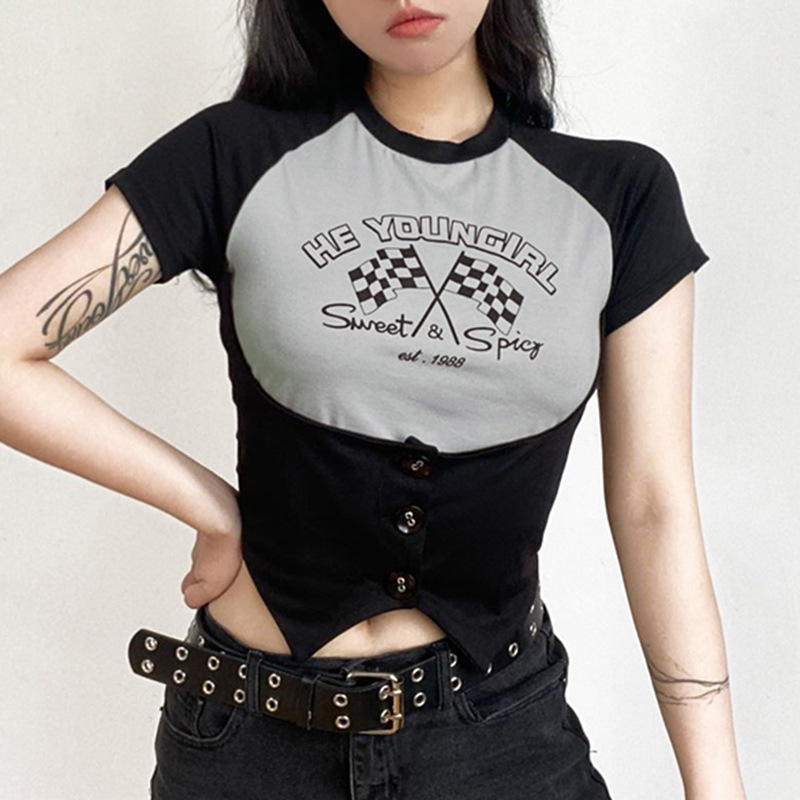 Street Contrast Print Raglan Sleeve Short T Shirt