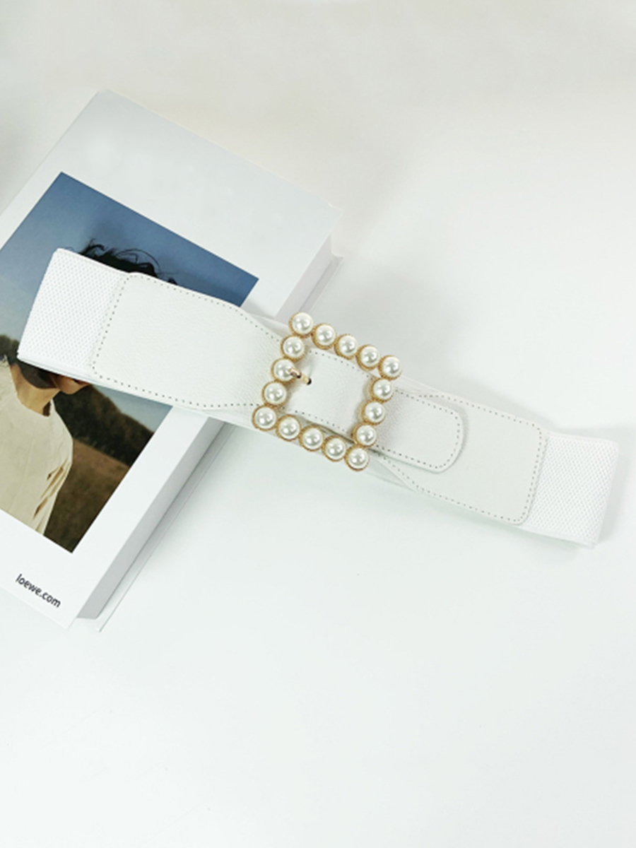 Black Girdle Elastic Elastic All match Pearl White Belt Female Decoration With Skirt Dress Clothes Wide Skirt Belt