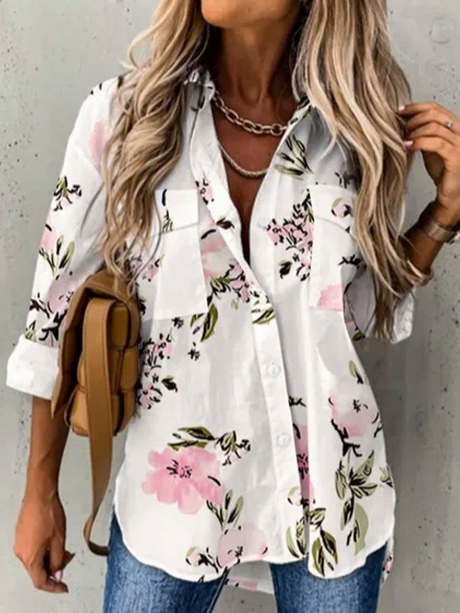 Casual Loose Floral Print Cardigan Long Sleeve Blouse