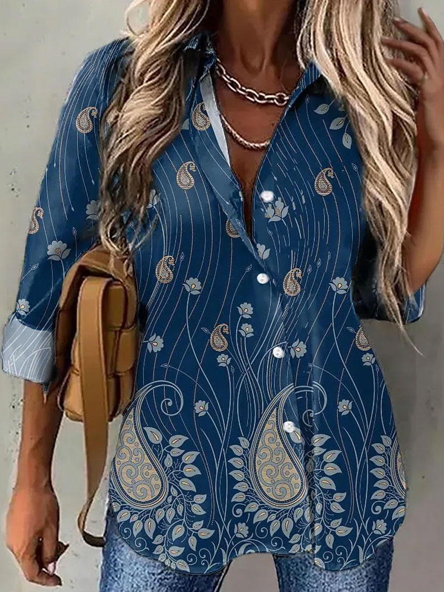 Casual Loose Striped Print Sunscreen Long Sleeve Blouse