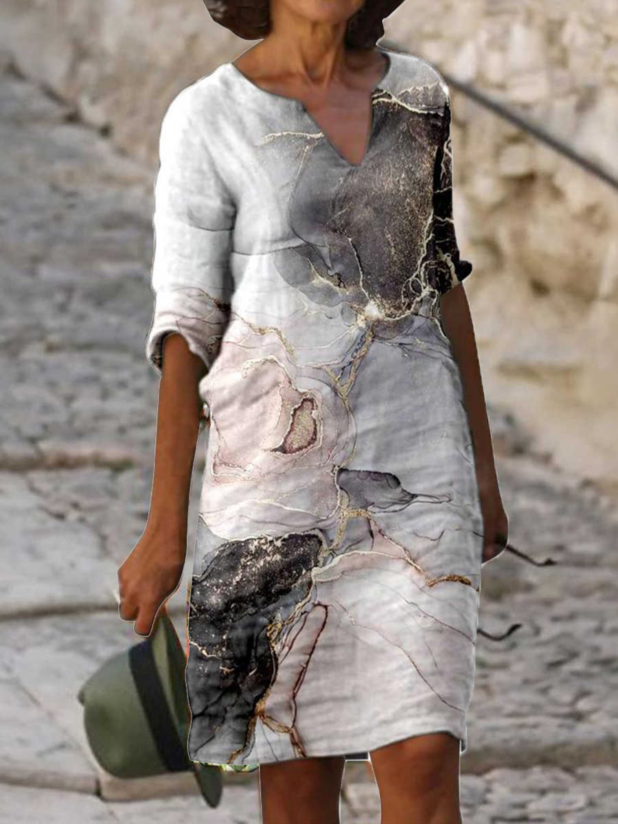 Ladies V neck Floral Print Fashion Shift Dress