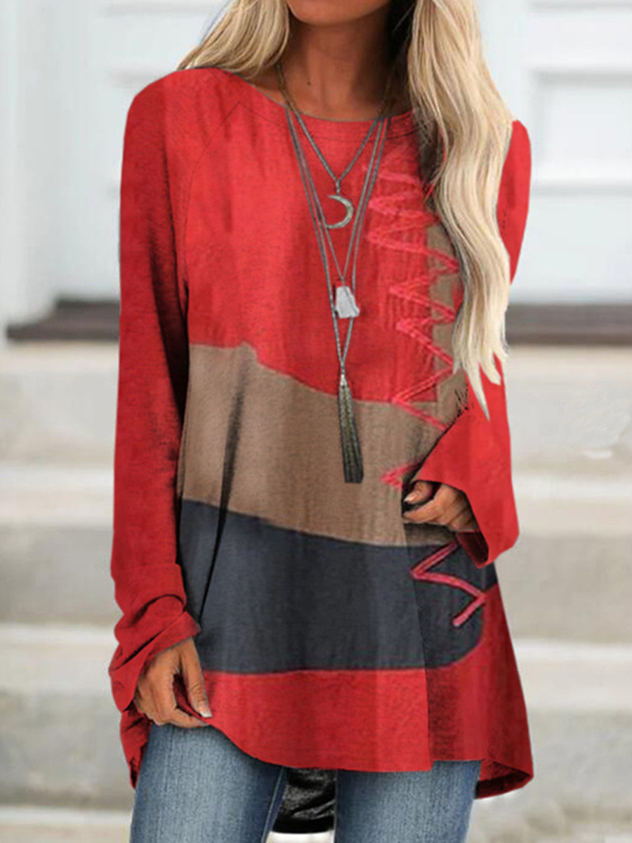 Fashion Loose Crew Neck Printed Long Sleeve T Shirt