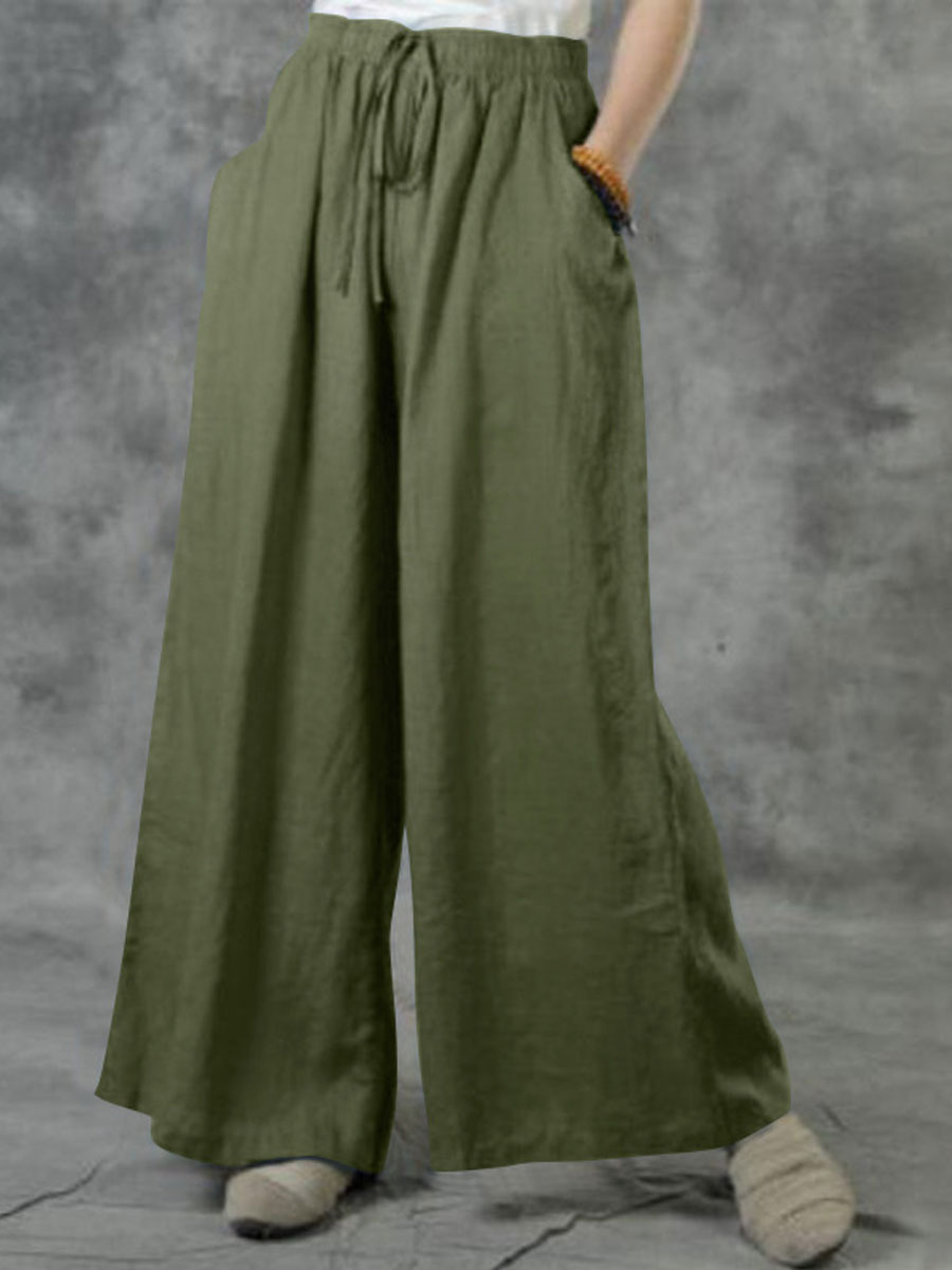 Casual Loose Solid Color Wide Leg Elastic Waist Pants