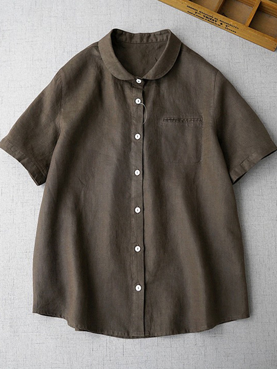 Casual Loose Solid Color Cardigan Short Sleeve Blouse