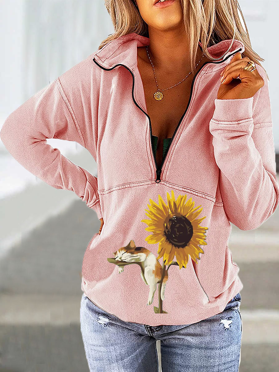 Long Sleeve Casual Floral Cotton Blend Sweatshirts