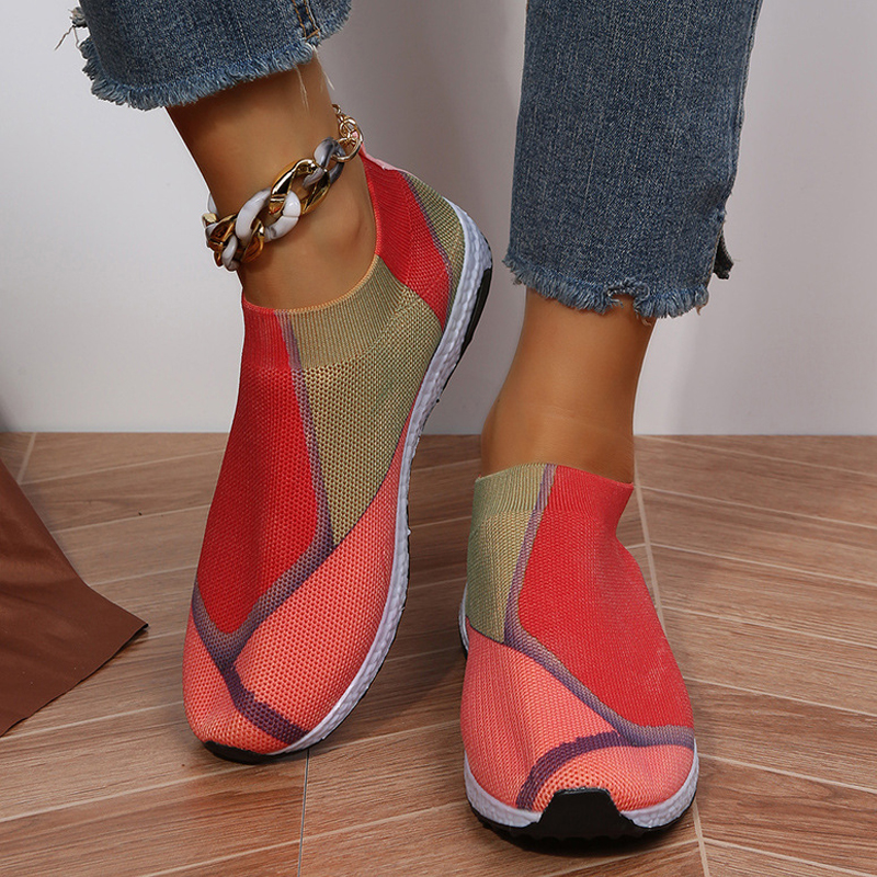 Casual Color Block Fly Knit Mesh Shoes