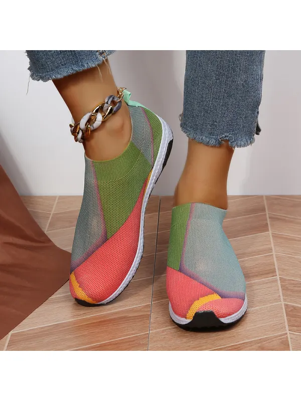 Casual Color-Block Fly-Knit Mesh Shoes - Realyiyi.com 
