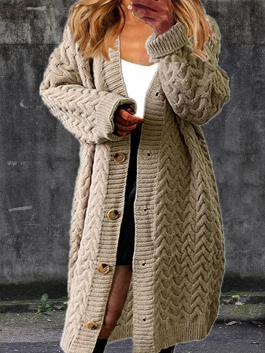 Women's Long Twist Sweater Solid Color Button Cardigan Coat