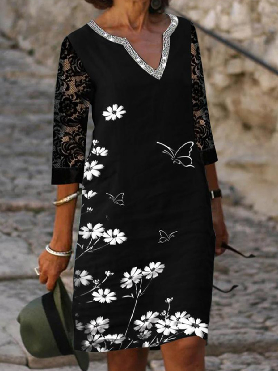 Fashion Printed 3/4 Sleeve Dress