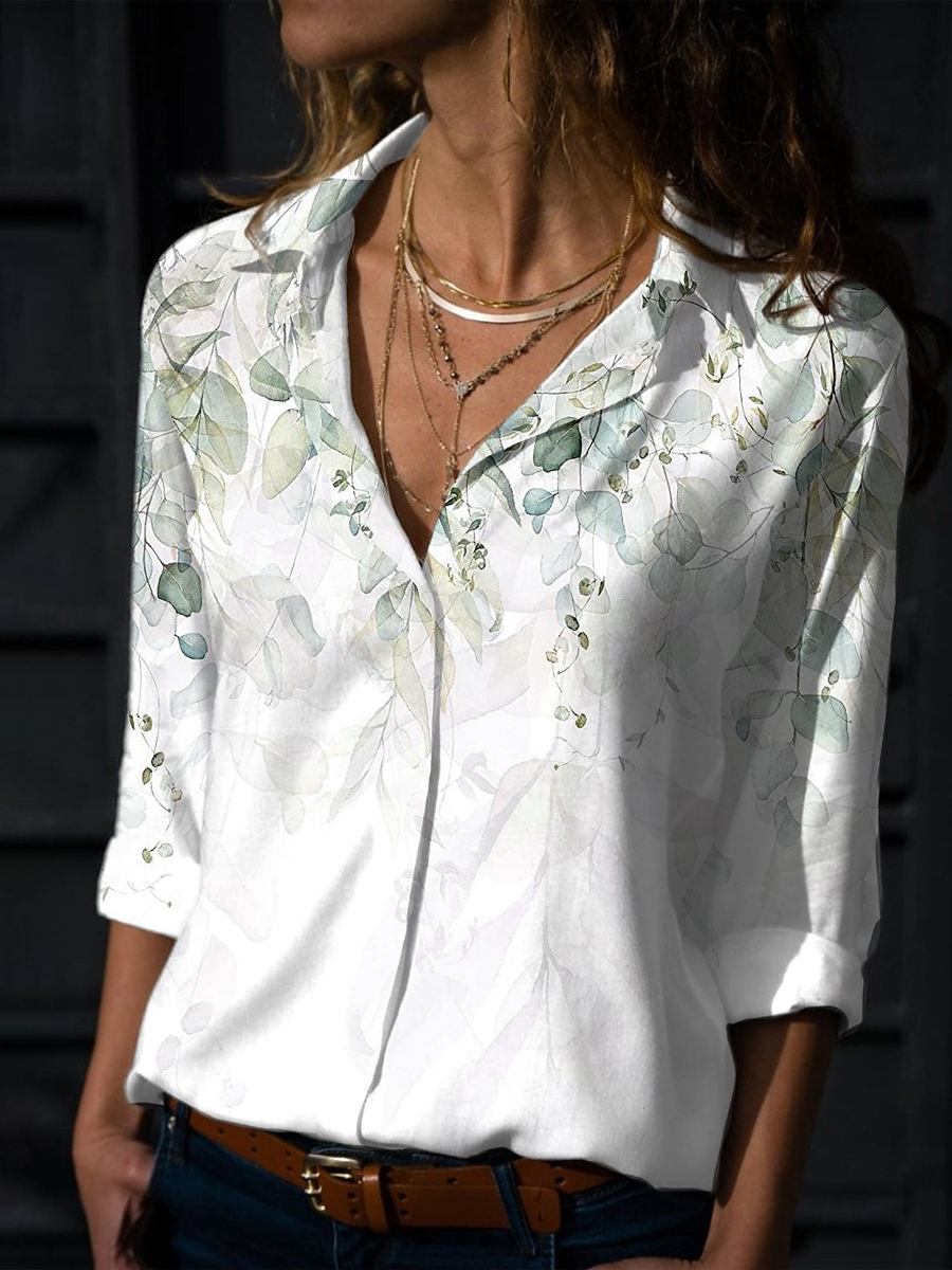 Fashion Casual Long Sleeve Floral Print Shirt