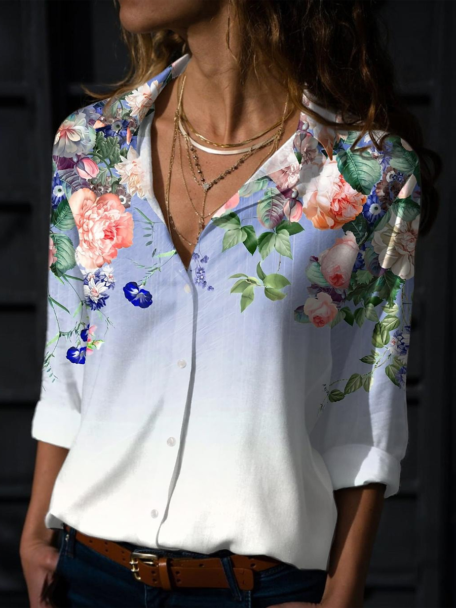 Fashion Casual Long Sleeve Floral Print Shirt