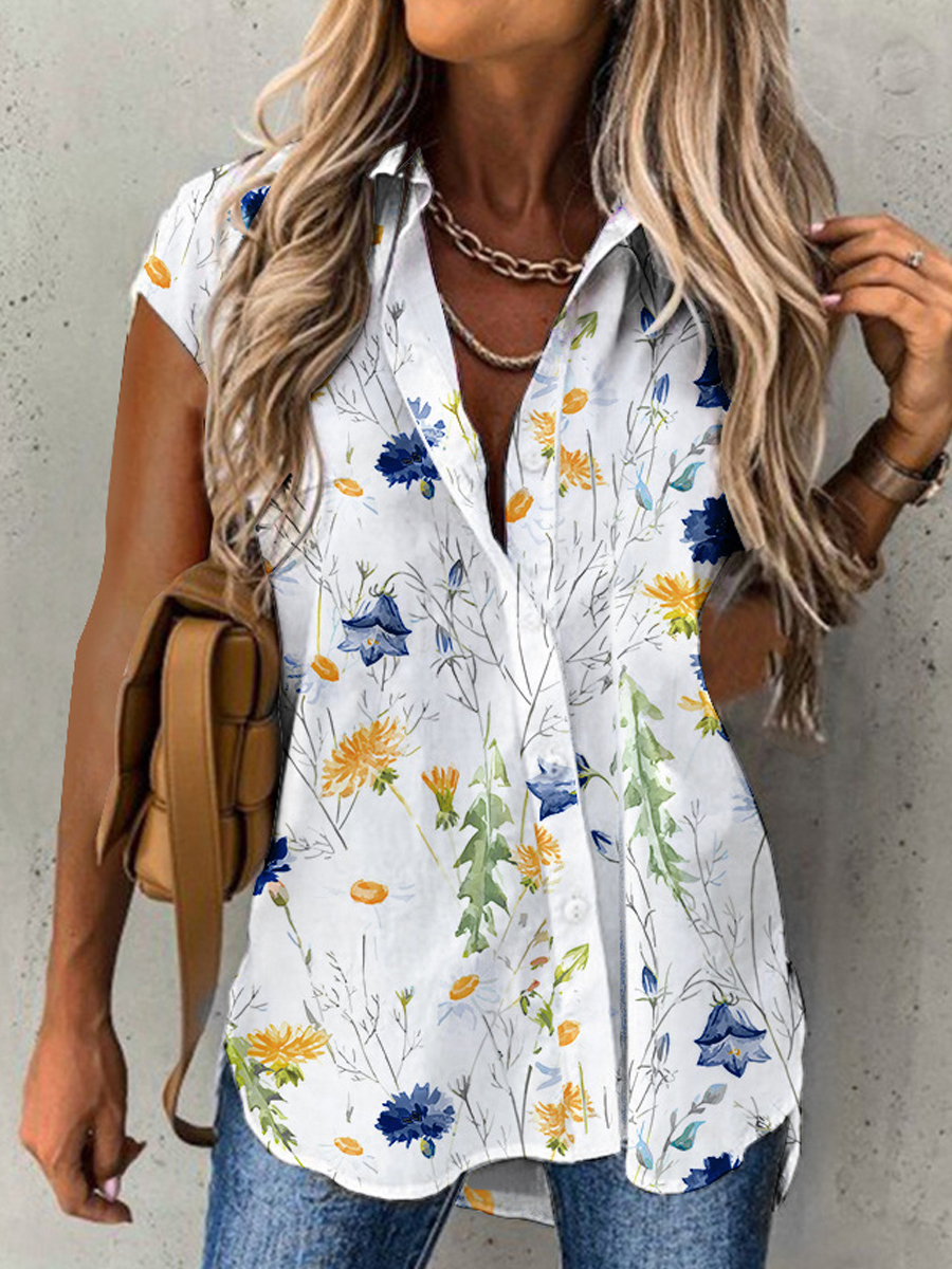 Casual Floral Print Lapel Short Sleeve Shirt