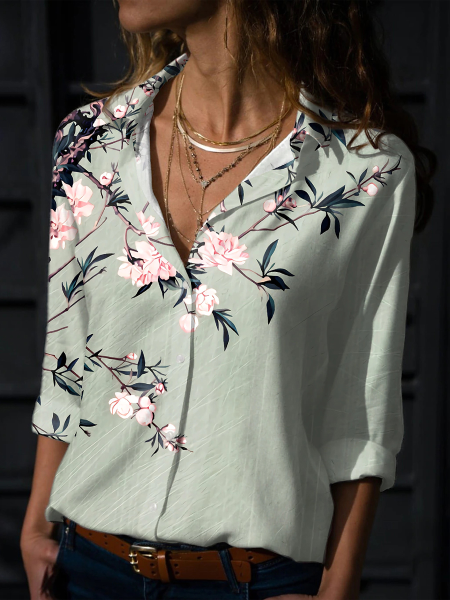 Fashion Casual Long Sleeve Floral Print Shirt
