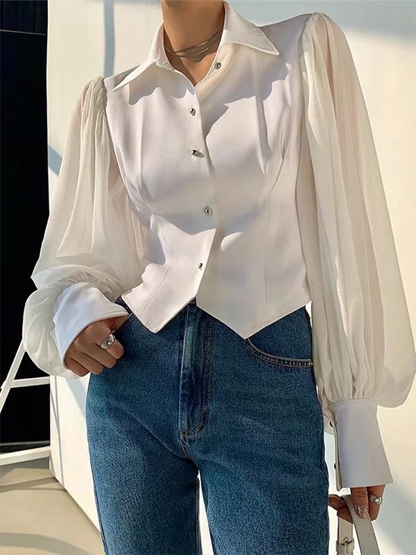 Ladies Elegant Fashion Lapel Long Sleeve Shirt
