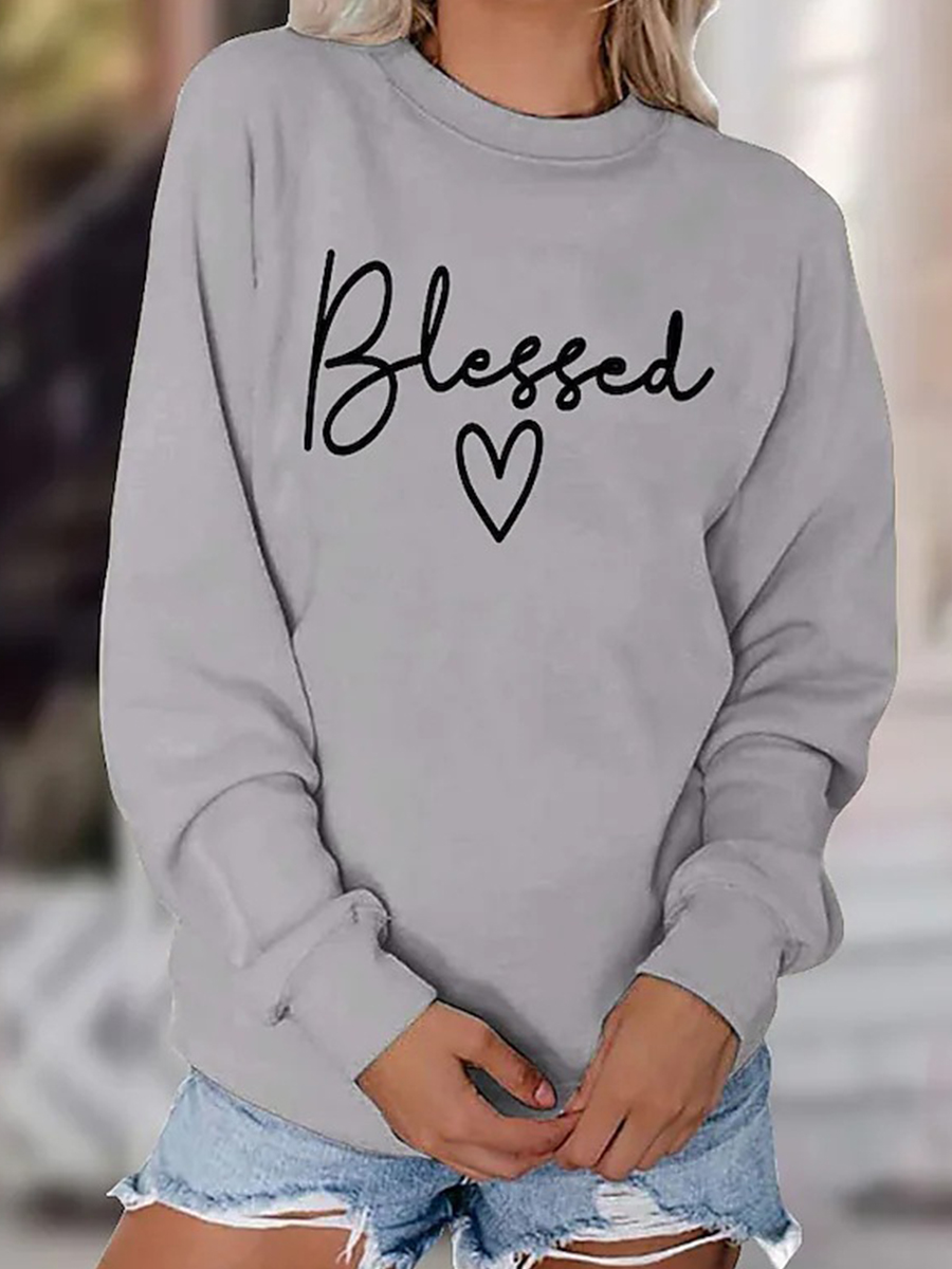 Round Neck Long Sleeve Casual Print Sweatshirt