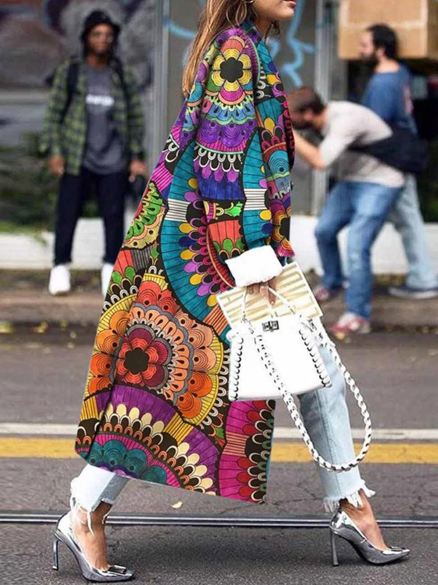 Fall/Winter Double breasted Print Loosen Coat