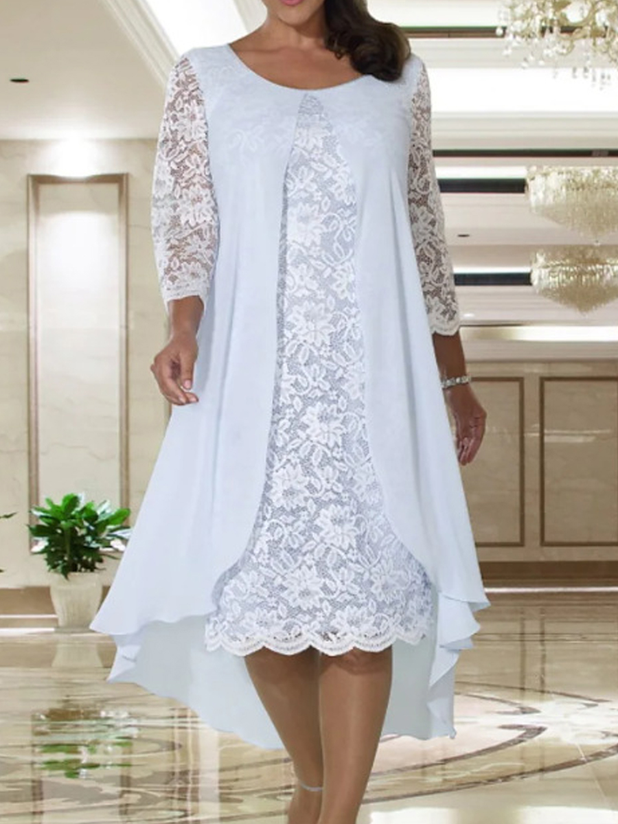 Fall Lace 3/4 Sleeve Chiffon Dress