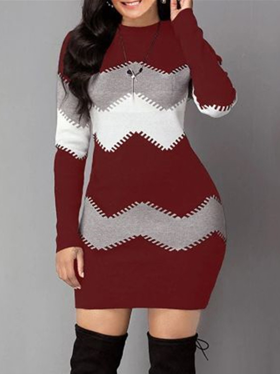 Fall/Winter Colorblock Long Sleeve Knit Dress