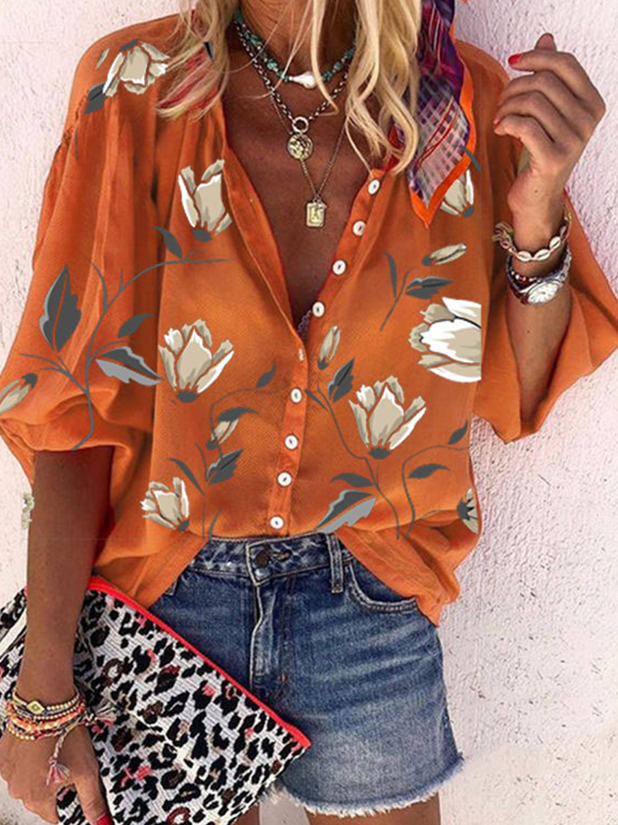 Floral Print Loosen Casual Blouse