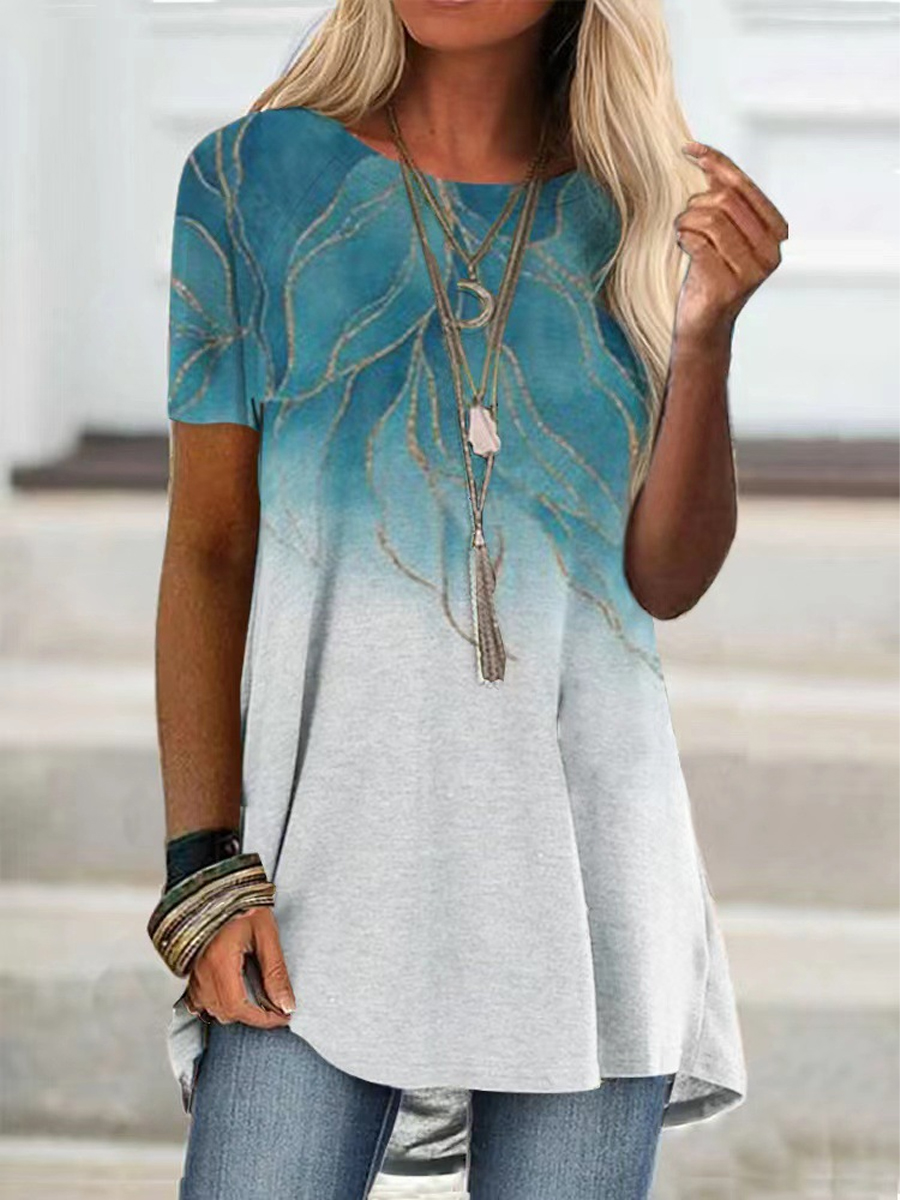 Casual Loose Floral Print Crew Neck Short Sleeve T Shirt