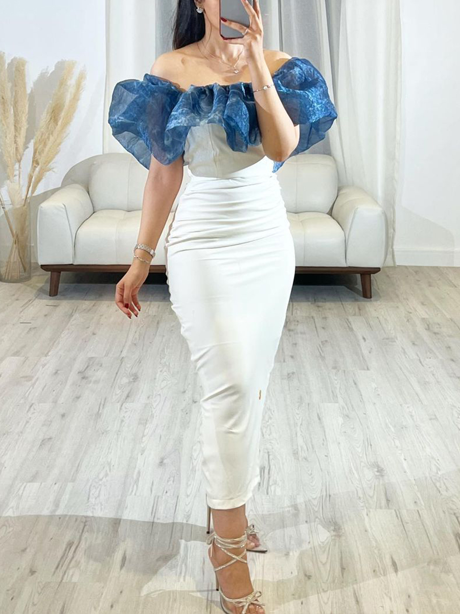 Ladies Elegant Fashion New Party Festive Ruffle One Shoulder Dress