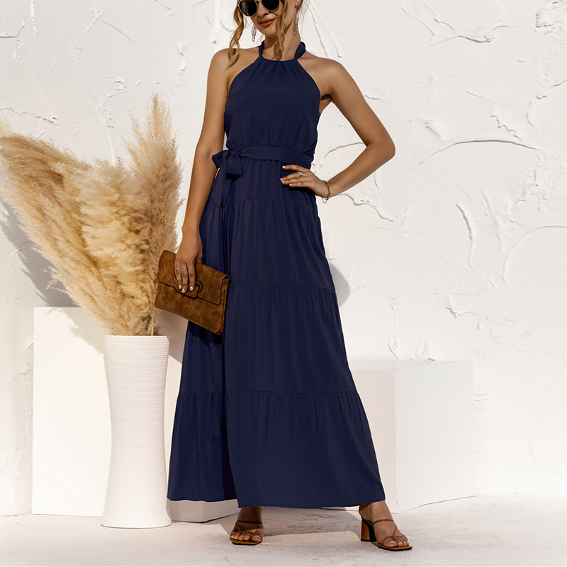 Fashion Halter Neck Lace Halter Stitching Dress