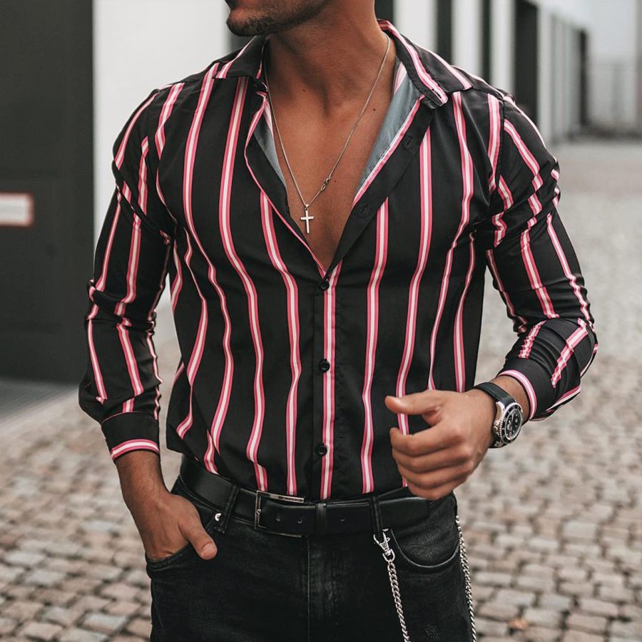 

Men's Fashion Casual Striped Long Sleeve Shirt