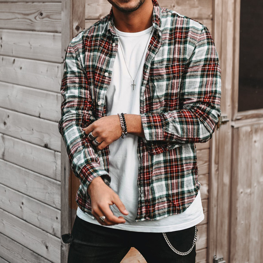 

Men's Fashion Casual Plaid Long Sleeve Shirt