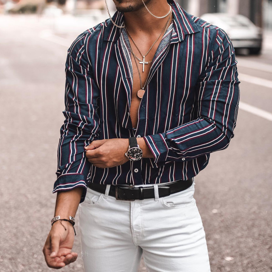 

Men's Fashion Casual Striped Long Sleeve Shirt
