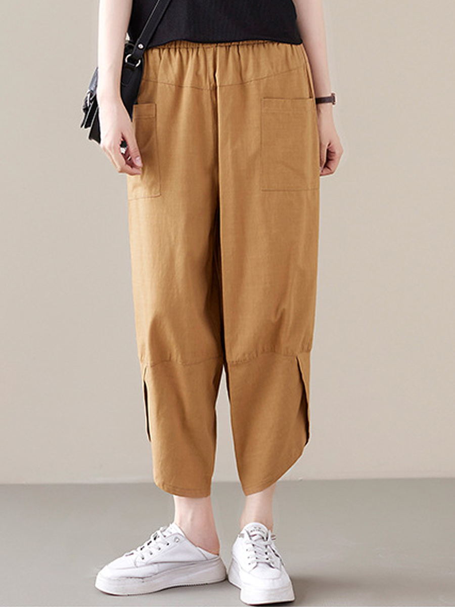 Casual Solid Color Irregular Pocket Pants