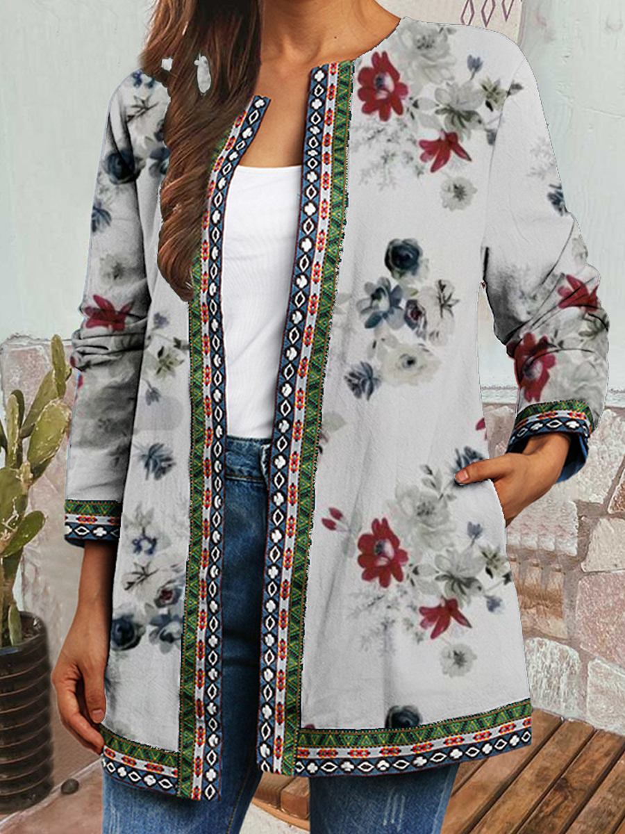 Casual Vintage Floral Print Long Sleeve Jacket