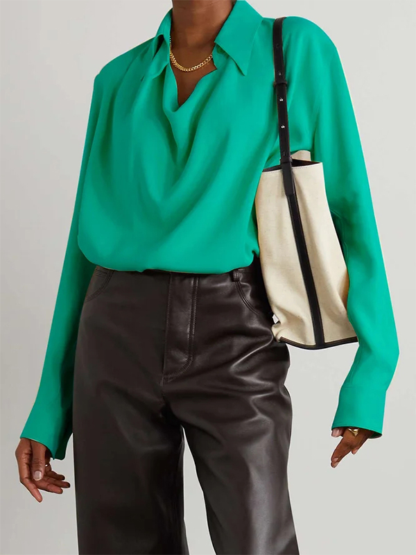 Ladies Elegant Temperament Solid Color Long Sleeve Shirt