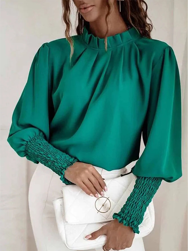 Ladies Elegant Temperament Solid Color Long Sleeve Shirt