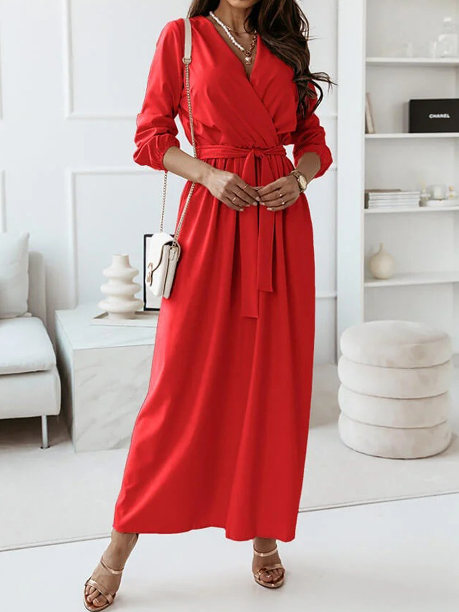 Fall/Winter Solid Color Elegant Long Sleeve Dress