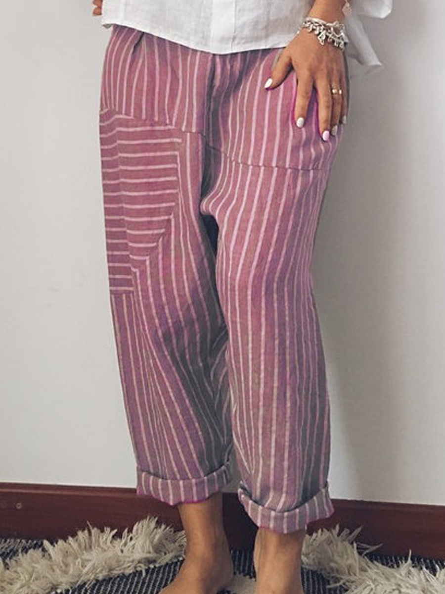 Casual Vintage Striped Print Trousers