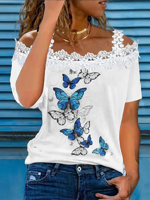 Ladies Elegant Casual Butterfly Print Top