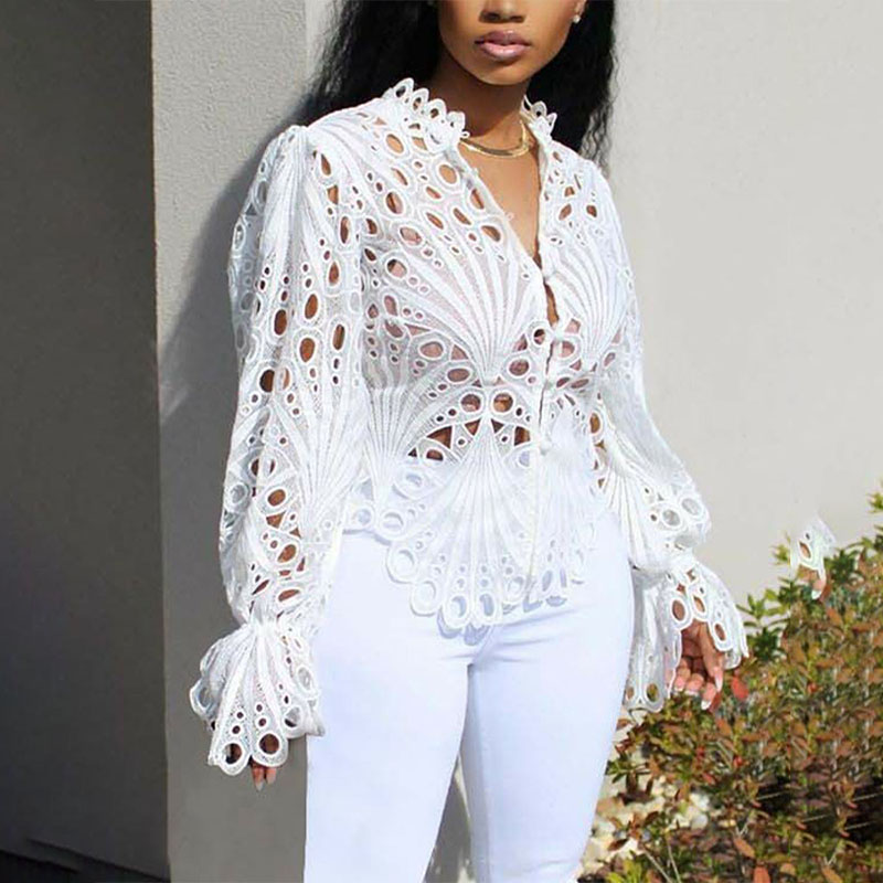 Ladies Elegant Flared Sleeve Ripped Breathable Top