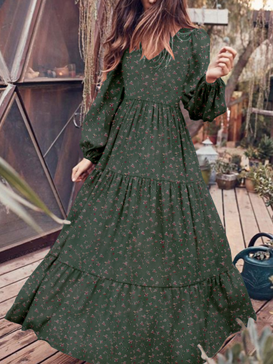 Casual V Neck Floral Maxi Dress
