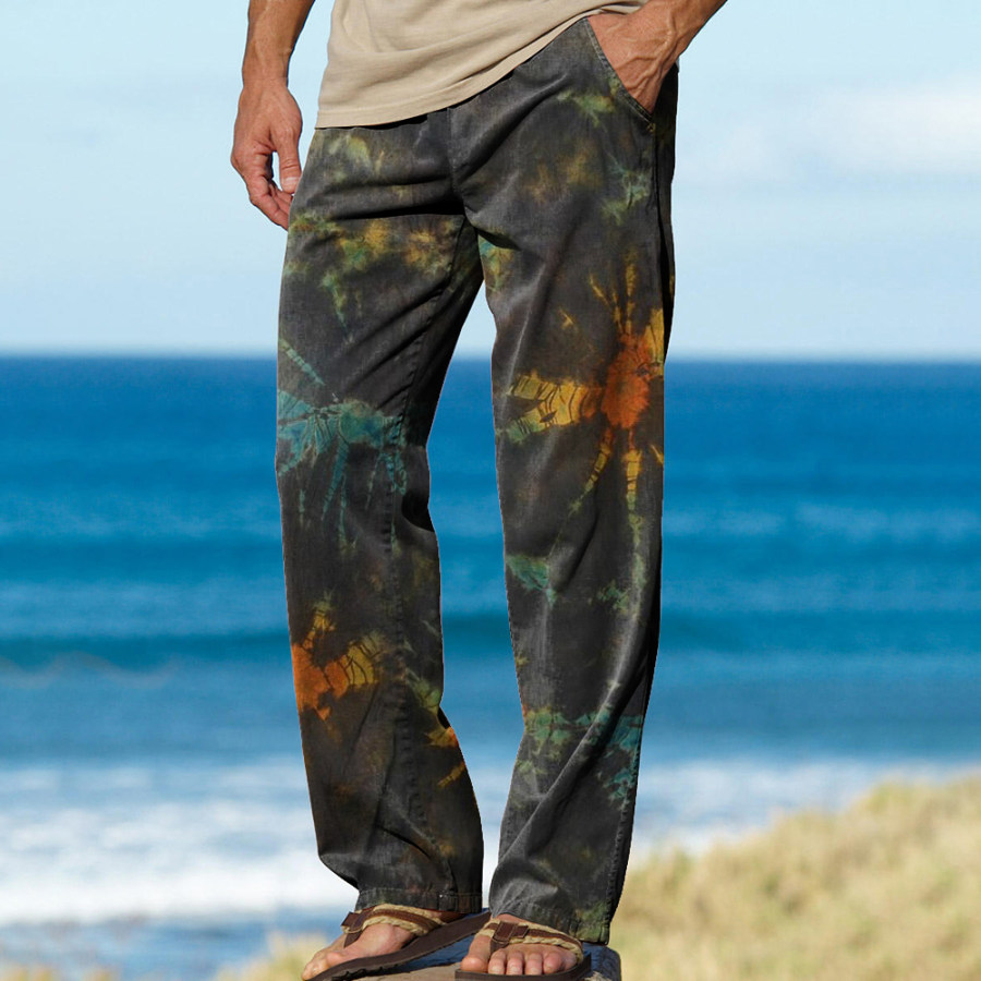 

Men's Linen Boho Tie Dye Style Printed Pants