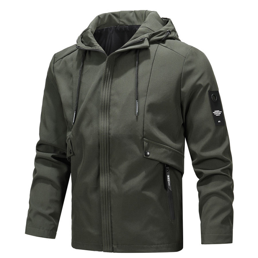 

Men's Outdoor Solid Color Windproof Warm Hooded Jacket