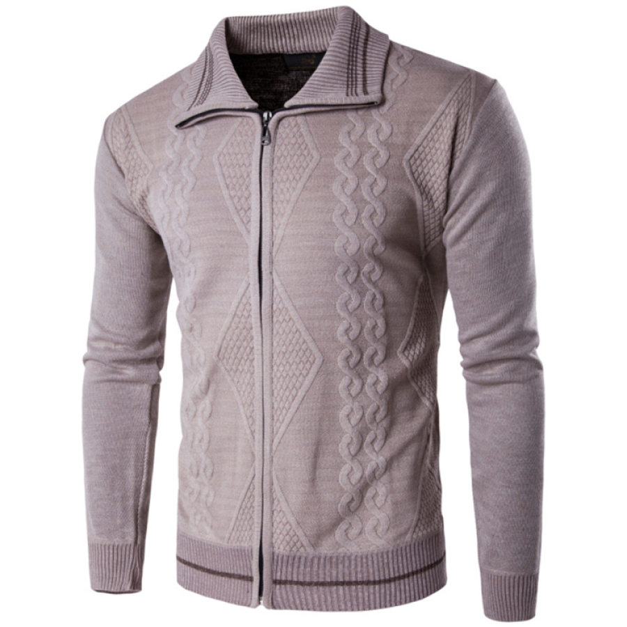

Men's Casual Lapel Zip Long Sleeve Knit Cardigan