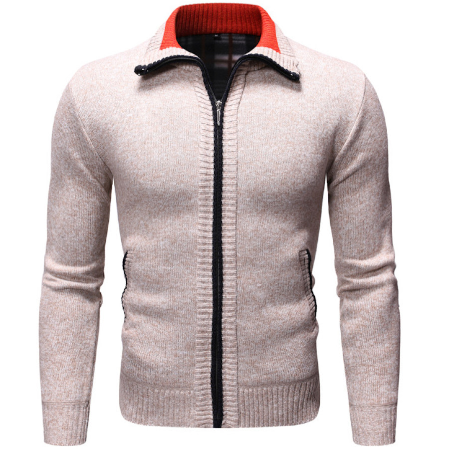 

Men's Casual Zipper Stand Collar Knit Cardigan