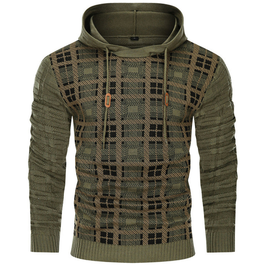 

Men's Casual Plaid Pullover Sports Hooded Sweater