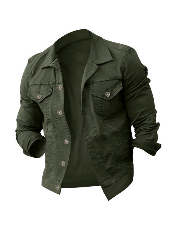 Men's Fashion Casual Solid Ripstop Lapel Jacket