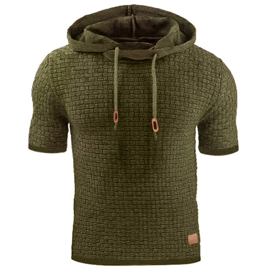 

Men's Waffle Hooded Short Sleeve Sports T-Shirt