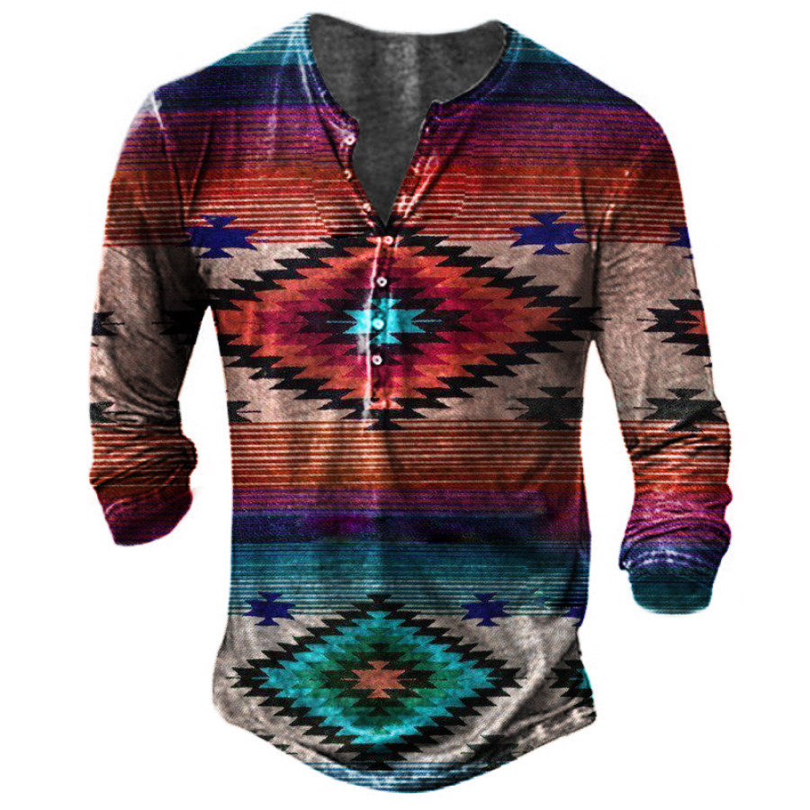 

Native American Print Men Henley T-shirt
