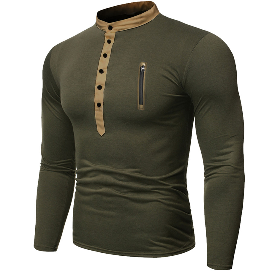 

Men's Outdoor Zip Retro Print Tactical Henley Collar Long Sleeve T-Shirt