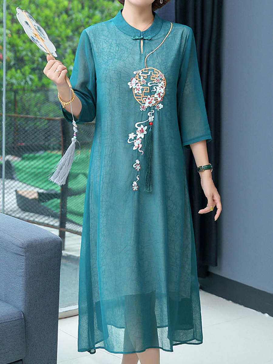 Embroidered Ethnic Mid Sleeve Dress