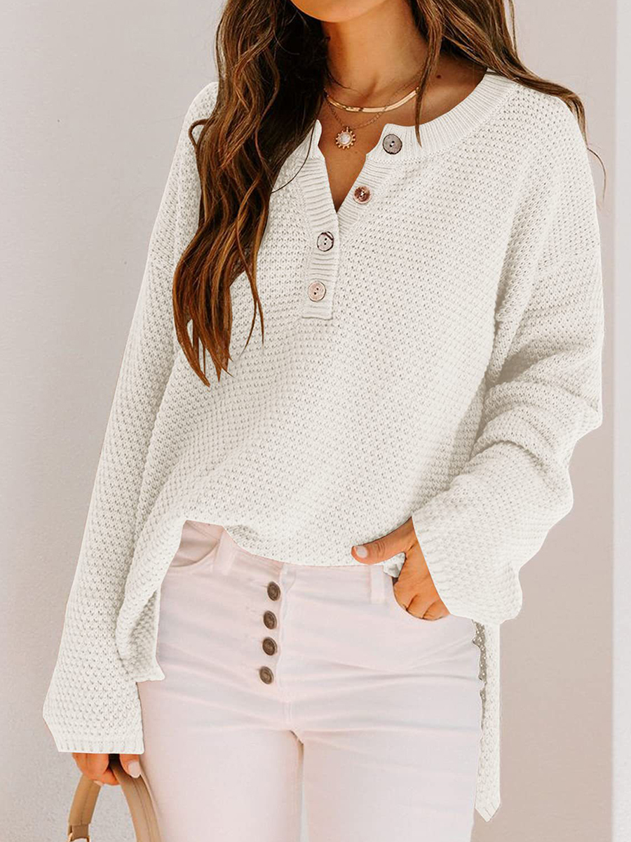 Fall/Winter Button Casual Loose Solid Color Sweater